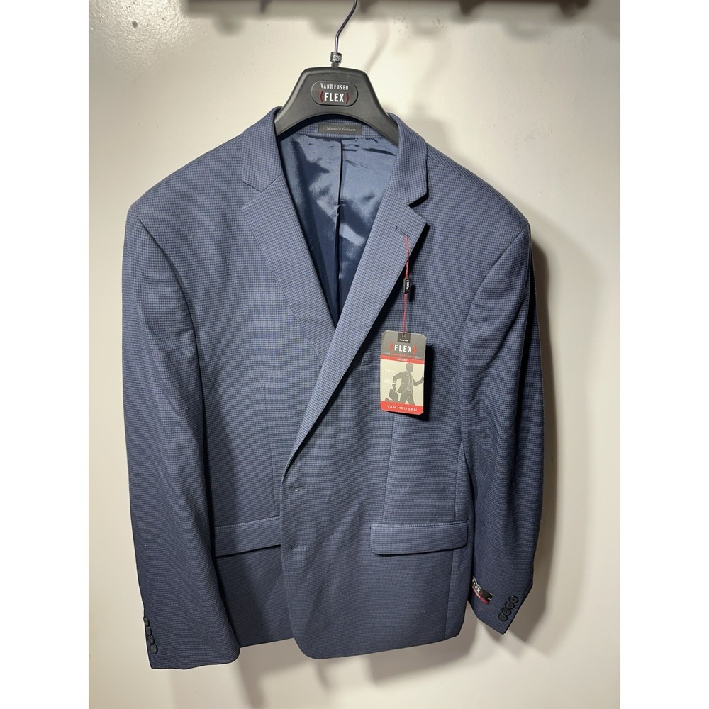 Van Heusen Flex Men's Sport Coat Blazer Navy Slim Fit Poly Blend 52R NEW